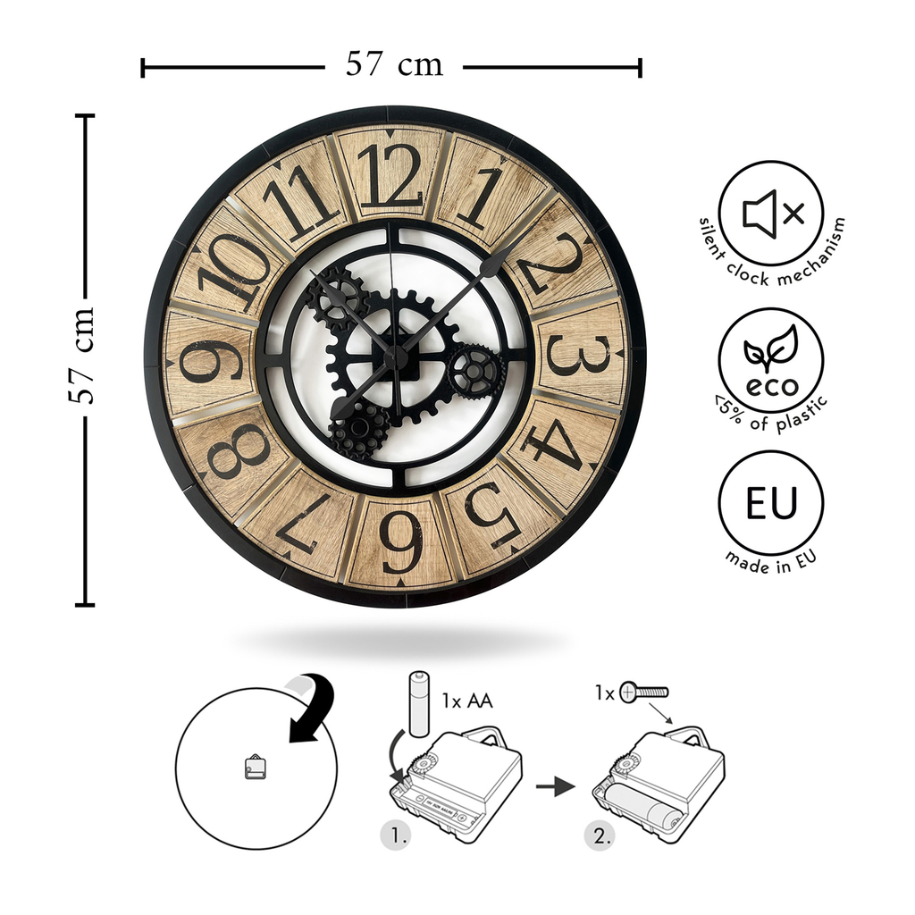 Zegar do salonu 3D nowoczesny WILLIAM 57 cm