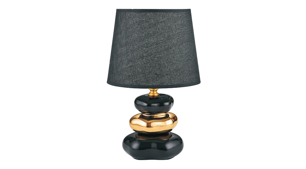 Czarno-złota lampa stołowa, ceramiczna z abażurem, idealna do sypialni i salonu.