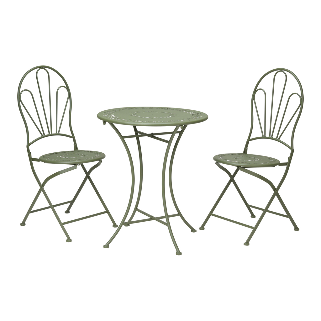 Zestaw ogrodowy składający się z krzeseł i stolika w stylu wiktoriańskim