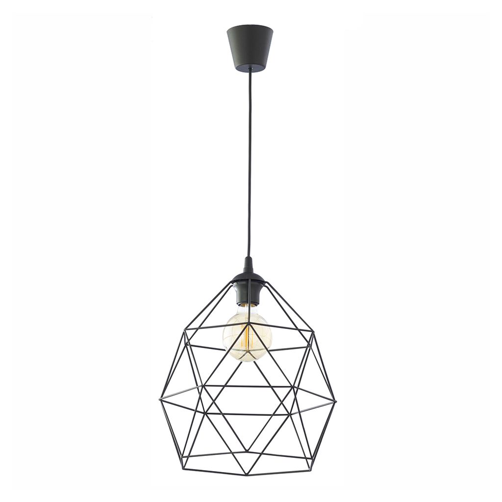 Lampa GALAXY to połączenie oryginalnego pomysłu i minimalistycznej formy. Ciekawie zaprojektowany klosz w geometrycznej formie został wykonany z metalowych elementów, które służą jako obramowanie dla pojedynczej żarówki.