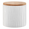 Pojemnik ceramiczny z bambusową pokrywką, biały TUVO 10,7 cm