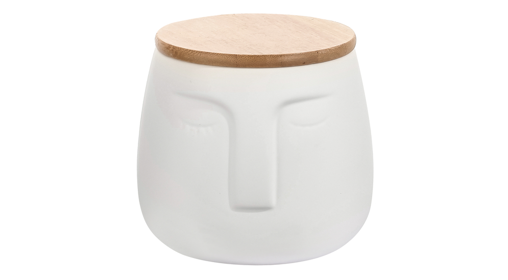 Pojemnik ceramiczny na płatki kosmetyczne z twarzą biały 9,5 cm