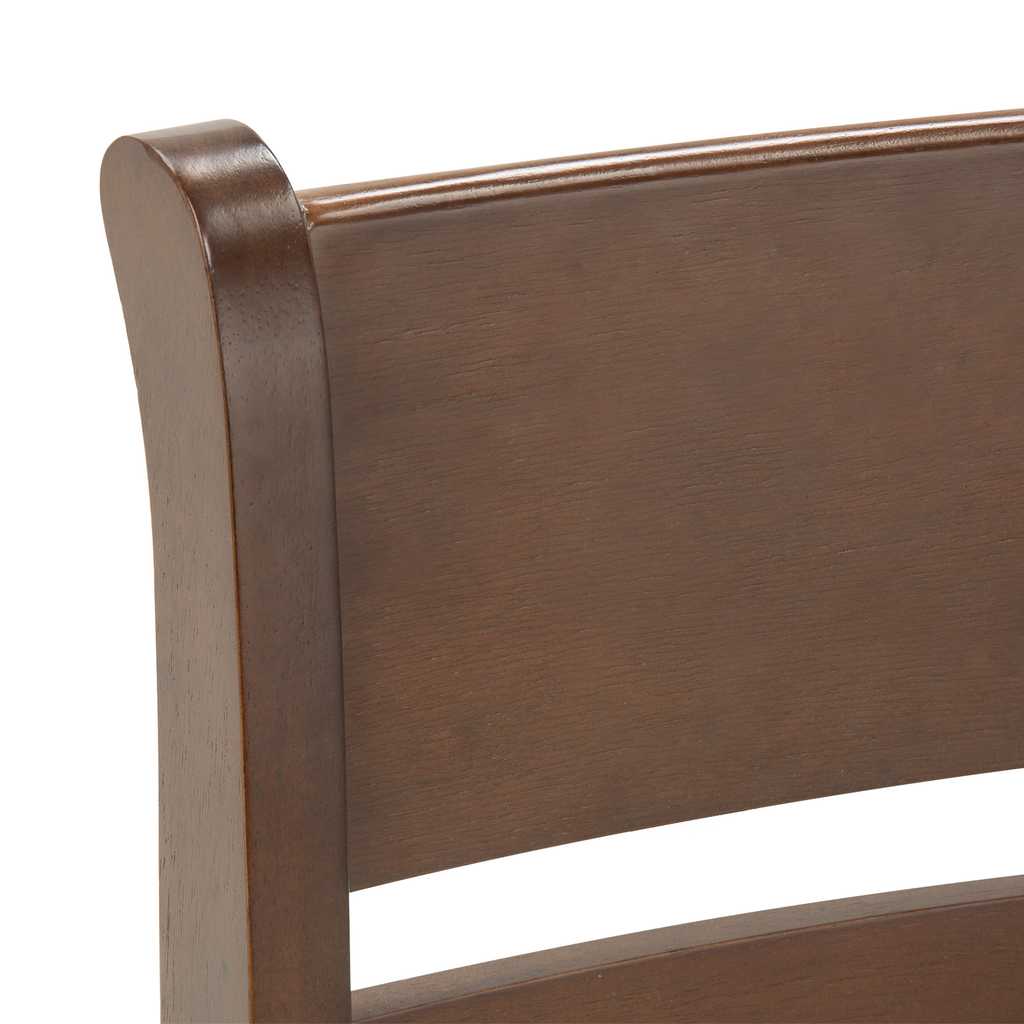 Krzesło DANUS z szarą tapicerką do jadalni, detal, drewniane oparcie.