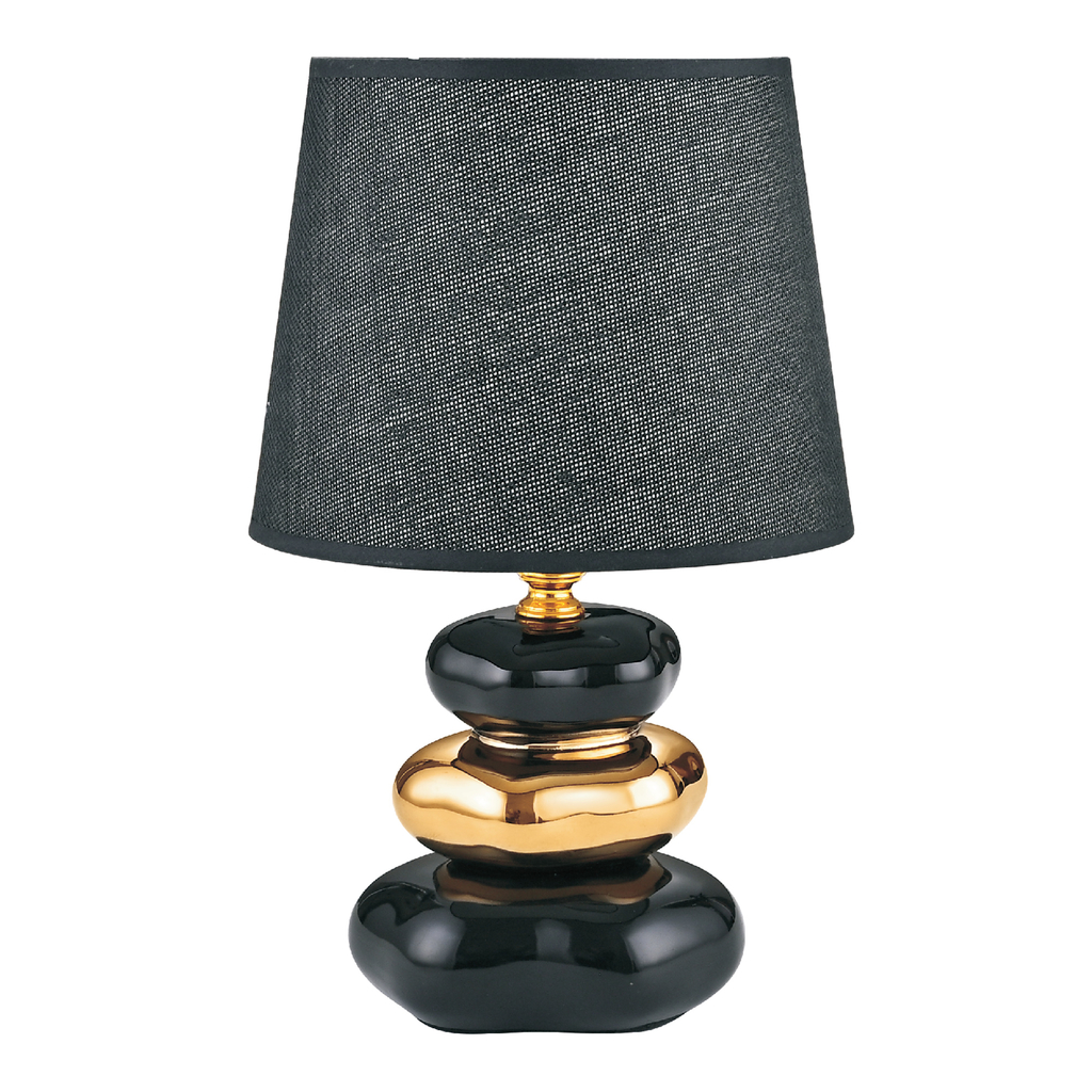 Czarno-złota lampa stołowa, ceramiczna z abażurem, idealna do sypialni i salonu.
