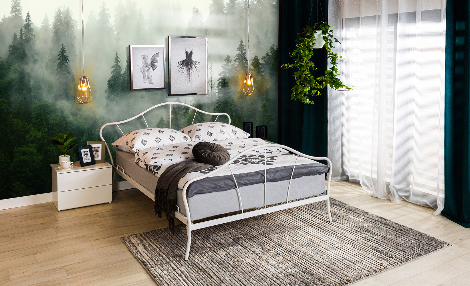 Fototapeta - zamglony las - za łóżkiem w sypialni