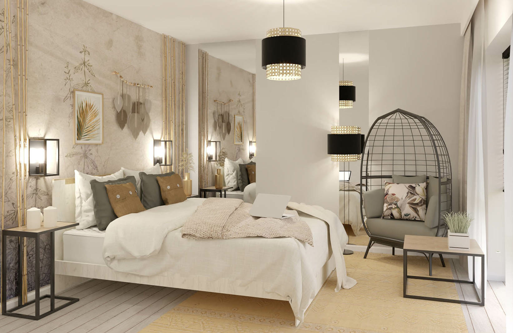 Jasna, przytulna sypialnia - styl glamour