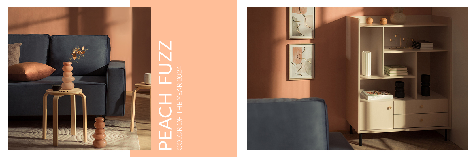 Peach is new black, czyli pomysły na ścianę za kanapą w odcieniach roku 2024