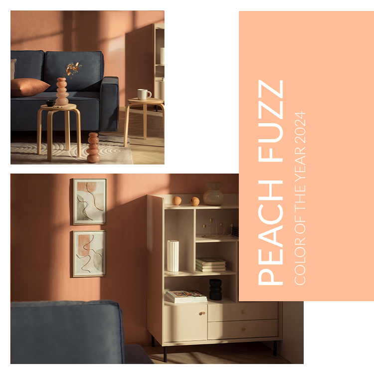 Peach is new black, czyli pomysły na ścianę za kanapą w odcieniach roku 2024 