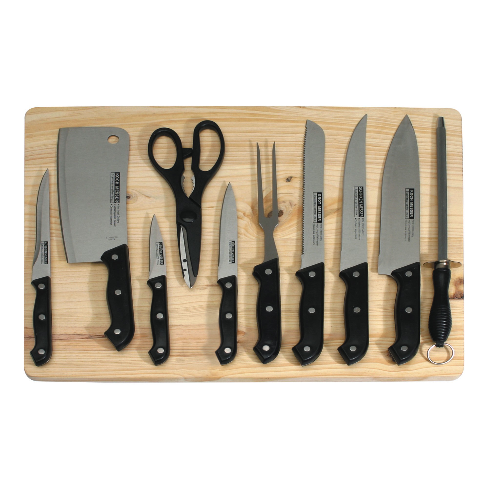 Купить нож алматы. Koch Messer набор 4474191. Koch Messer набор 7 предметов 4474191. Кухонный разделочный нож. Доска с ножом.