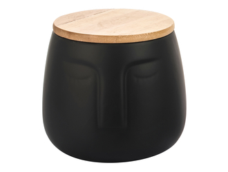 Pojemnik ceramiczny na płatki kosmetyczne z twarzą czarny 9,5 cm