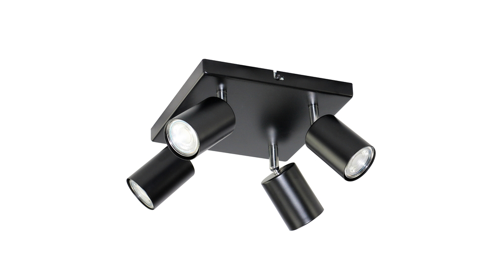 Czarna lampa sufitowa ORO GAVIA posiada oprawę dla 4 żarówek LED typu GU10 o mocy maksymalnej 10W. Umieścisz w niej żarówki o ciepłej, zimnej lub neutralnej temperaturze barwowej.