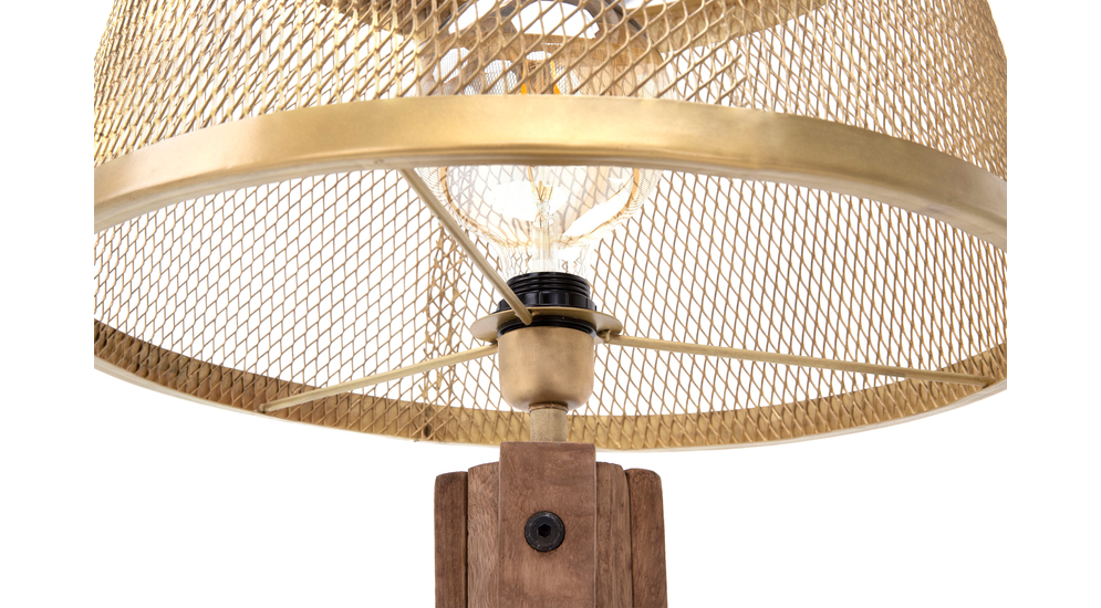 Lampa na drewnianym trójnogu abażur mosiądz FREDERIK