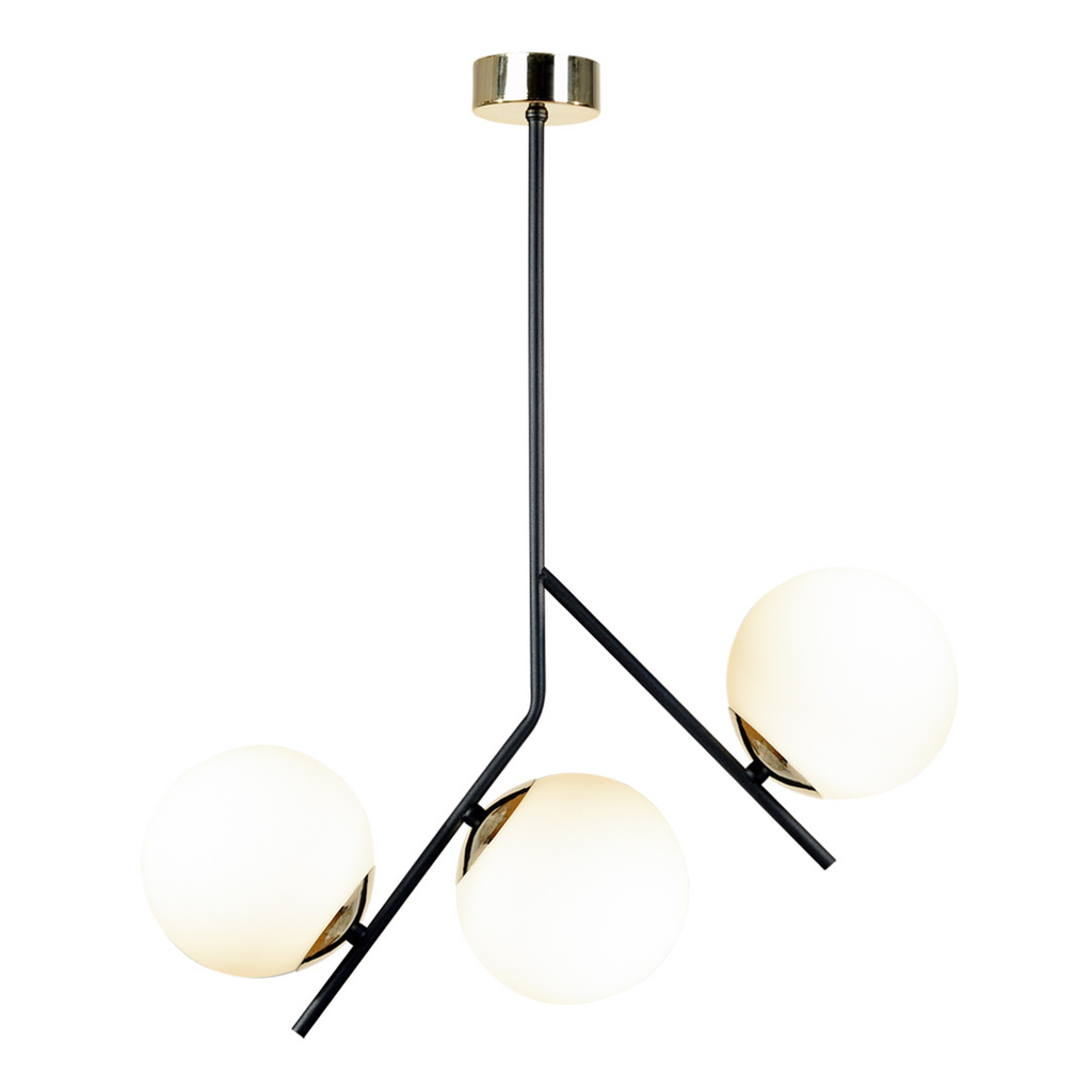 Nowoczesny styl lampy COSMO doda oryginalnego wykończenia do jego aranżacji. Zwróć uwagę na doskonałe zestawienie kulistych kloszy lampy z oszczędnym stelażem w kolorze czarnego, matu i delikatnych akcentów w odcieniu złota.