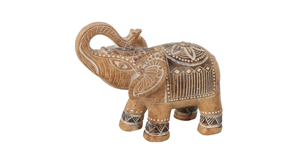 Figurka brązowego słonia indyjskiego z podniesioną trąbą
