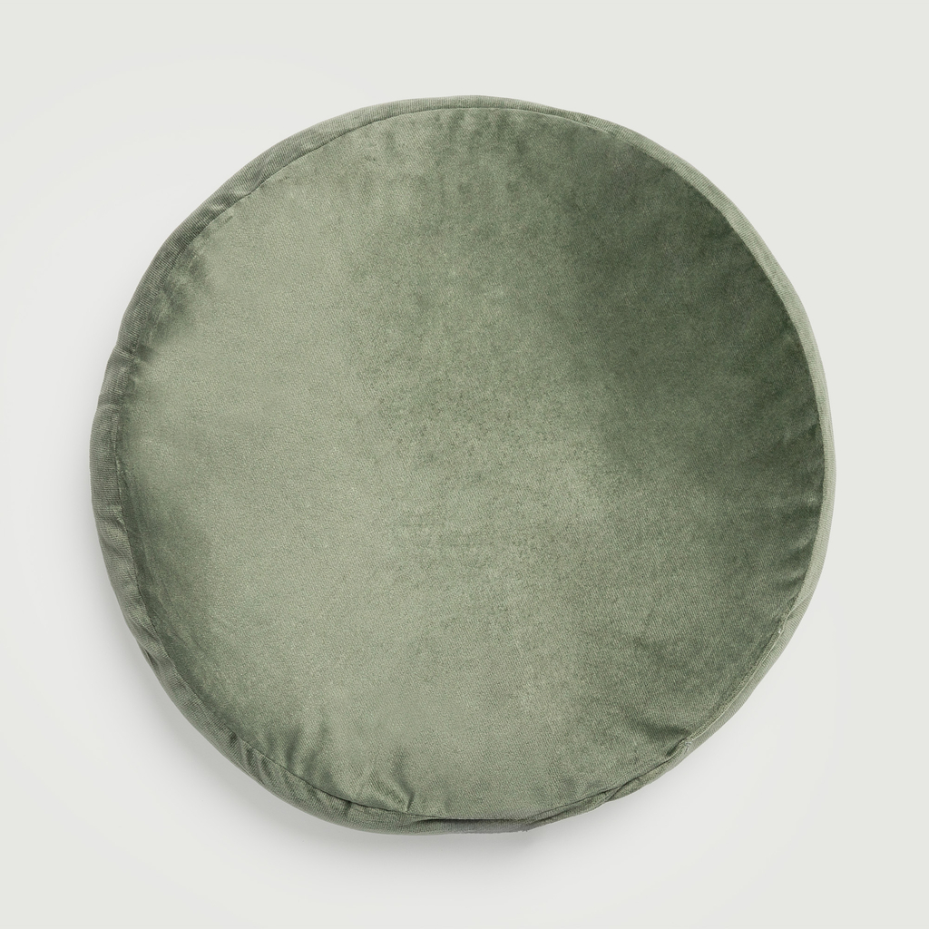 Okrągła poduszka zielona w haftowane maki
