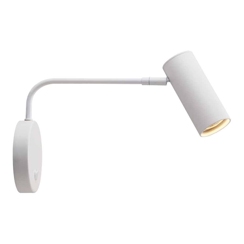 Kinkiet z rodziny TUBO z regulowanym ramieniem to nowoczesna lampa na ścianę w białym kolorze. Włącznik jest umieszczony na obudowie lampy.