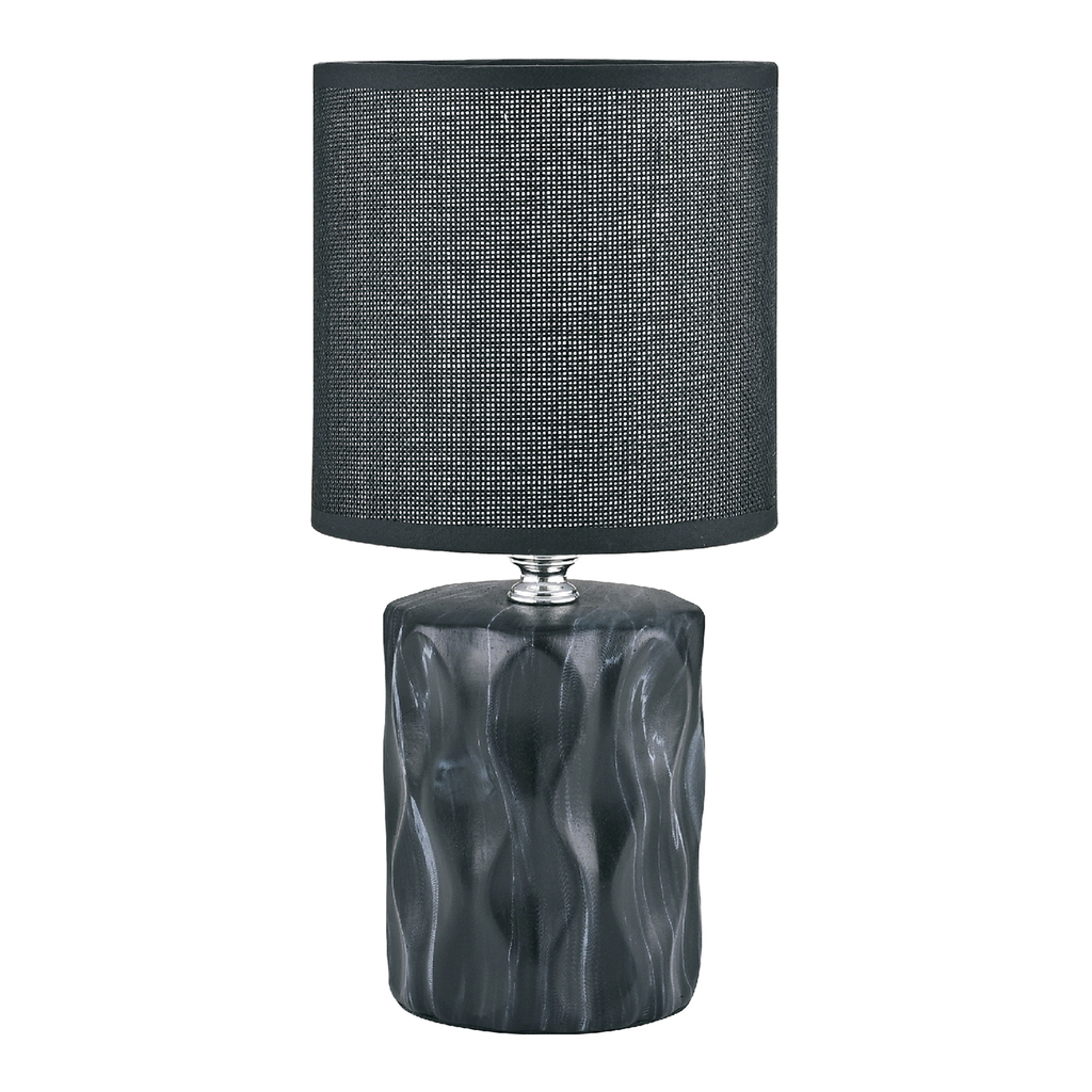 Ceramiczna lampa stołowa z falistym wzorem na podstawie.