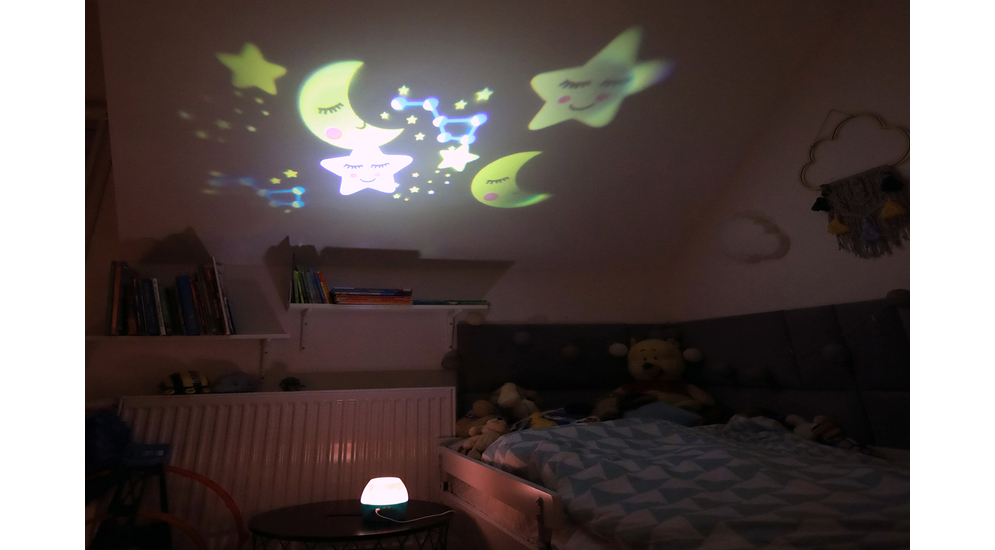 Lampka nocna dla dzieci z projektorem obrazków biało-szara