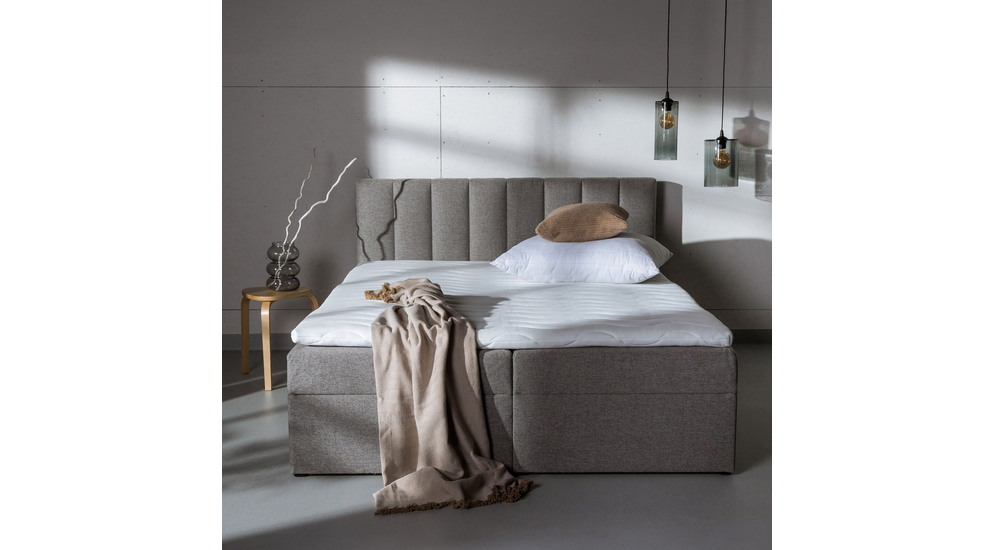 Łóżko kontynentalne z toperem szare PEDRO PU 160x200 cm