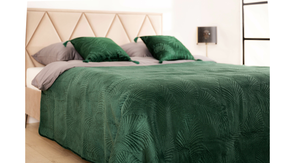 Narzuta na łóżko pikowana w liście zielona FERN 180x200 cm
