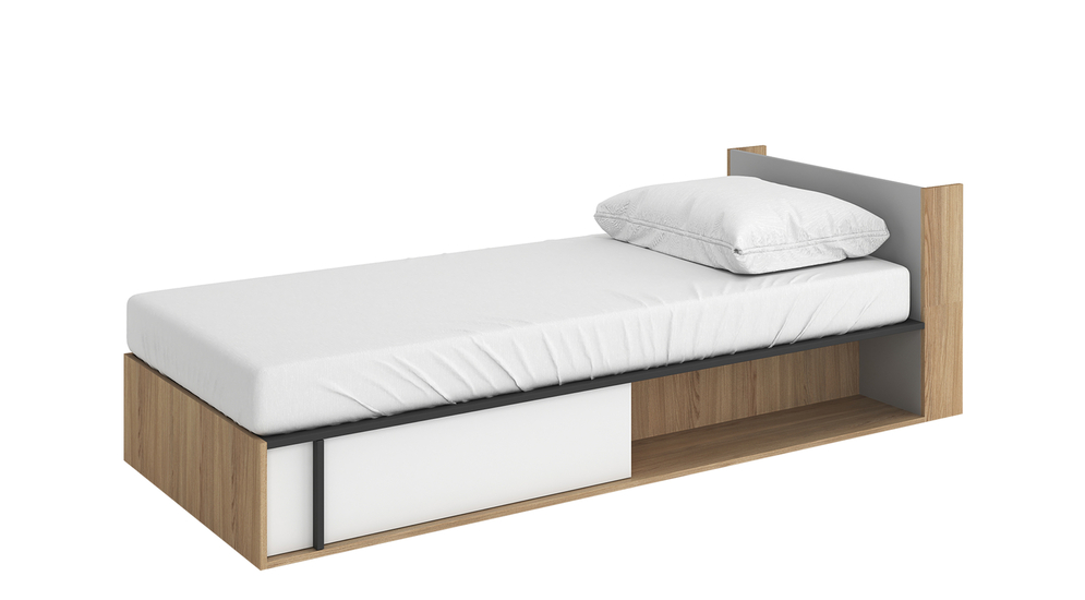Łóżko z materacem i pojemnikiem 90 cm prawe IMOLA