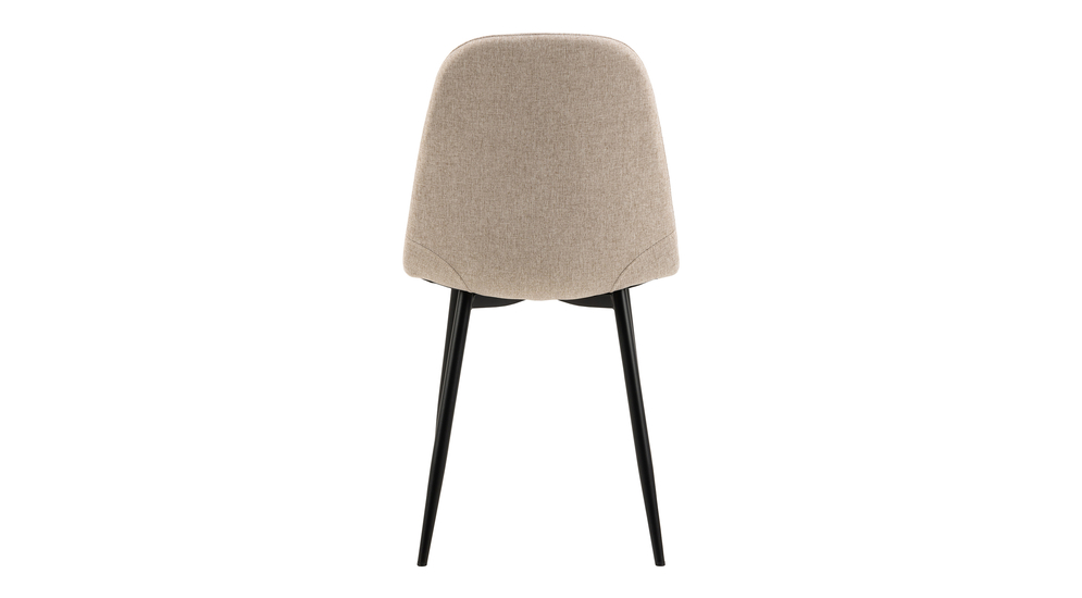 Krzesło beżowe NINA z tapicerowanym siedziskiem na metalowych nóżkach w czarnym kolorze, widok z tyłu.