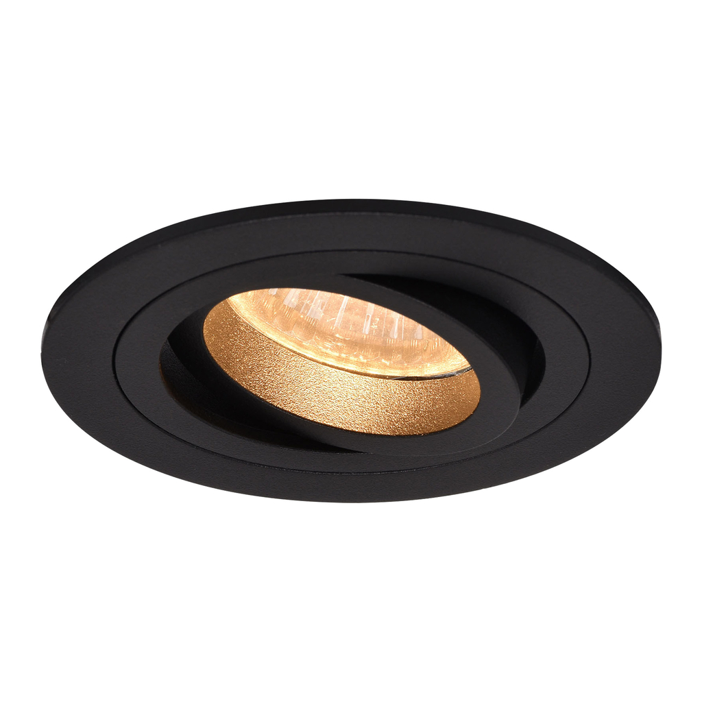 Spot podtynkowy CHUCK posiada oprawę w kształcie okrągłej kryzy w czarnym kolorze. Dzięki możliwości regulacji miejsca padania światła można dowolnie kreować atmosferę we wnętrzu