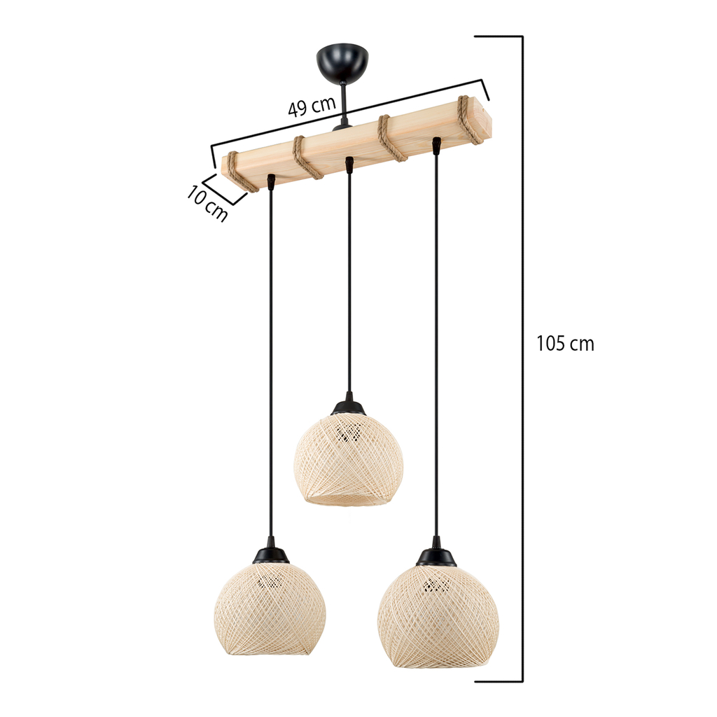 W tym modelu lampy wiszącej ASPEN możesz dopasować wysokość zawieszenia. Maksymalna wysokość lampy wynosi 105 cm.