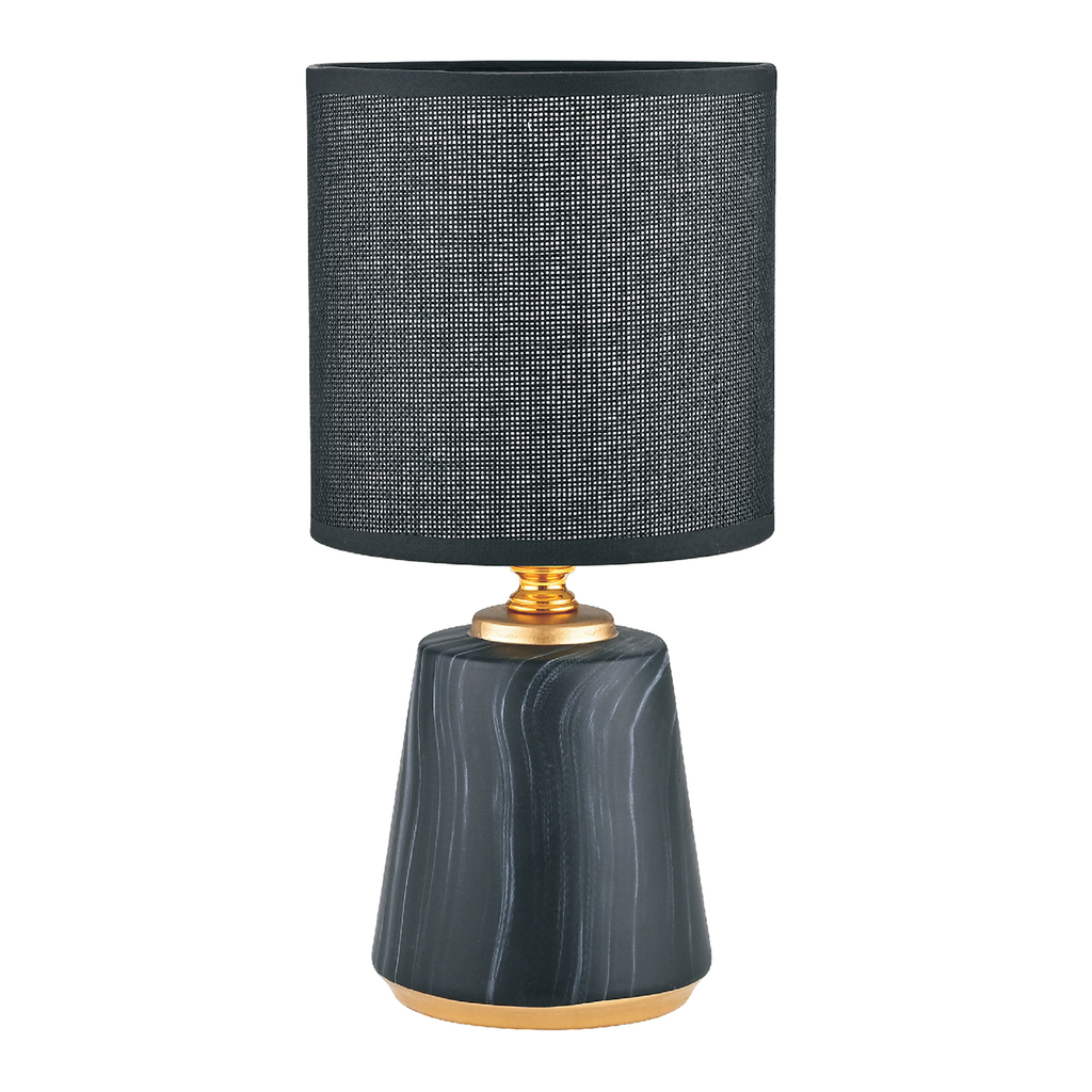 Lampa stołowa z ceramiczną podstawą, czarno-złota do salonu i sypialni.