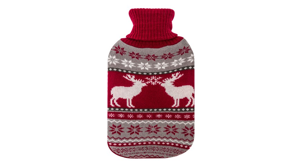 Termofor świąteczny w sweterku CZERWONO-SZARY 1,75 L