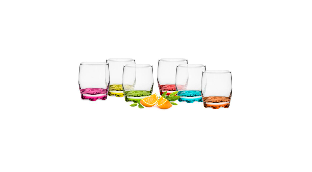 Komplet 6 szklanek z kolorowym dnem