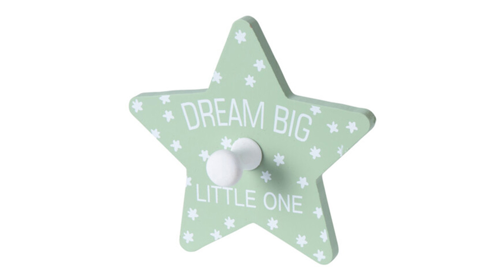 Wieszak do pokoju dziecinnego zielony w białe gwiazki STAR 11x12 cm