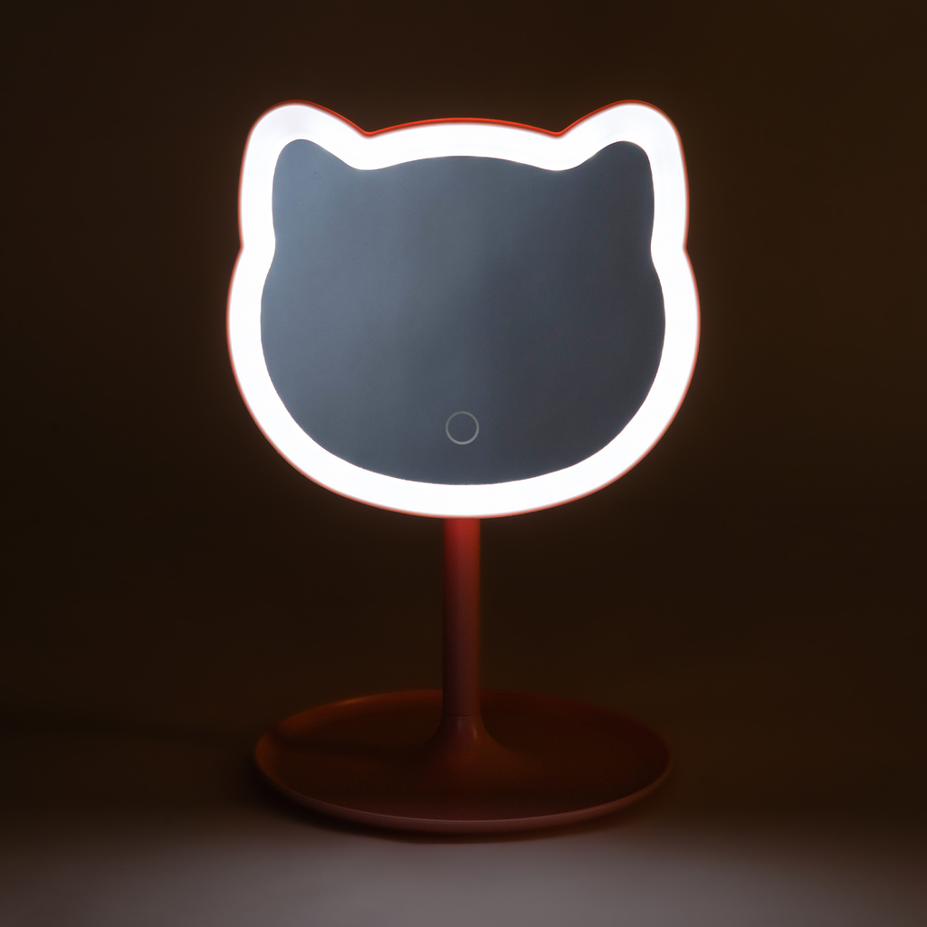 Lustro z oświetleniem LED różowy kot