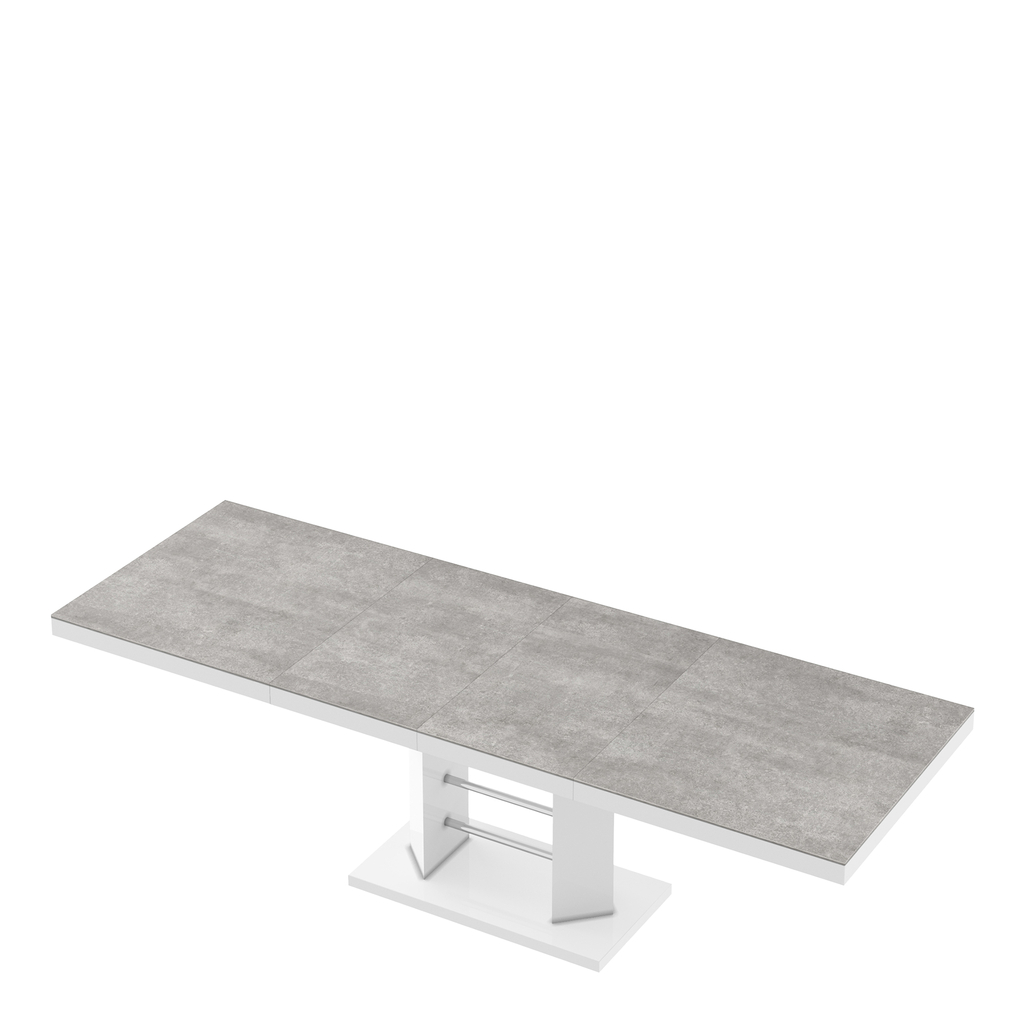 Stół rozkładany biały z ozdobnym blatem z efektem kamienia mat.