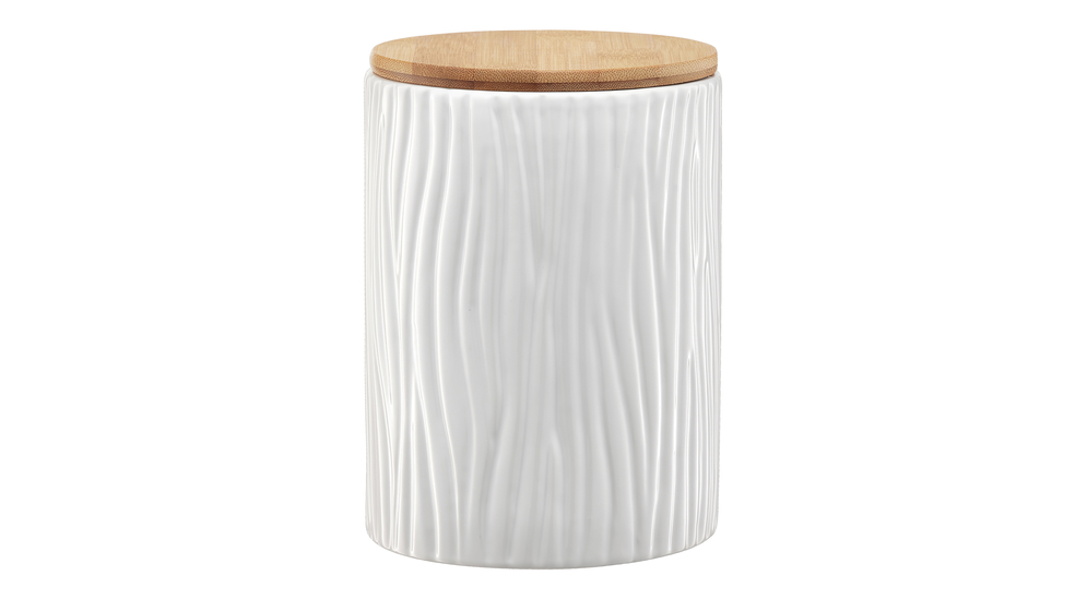 Pojemnik ceramiczny z bambusową pokrywką, biały TUVO 15,7 cm