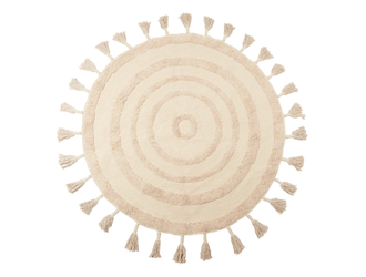 Dywanik okrągły z frędzlami kremowy BOHO 100 cm
