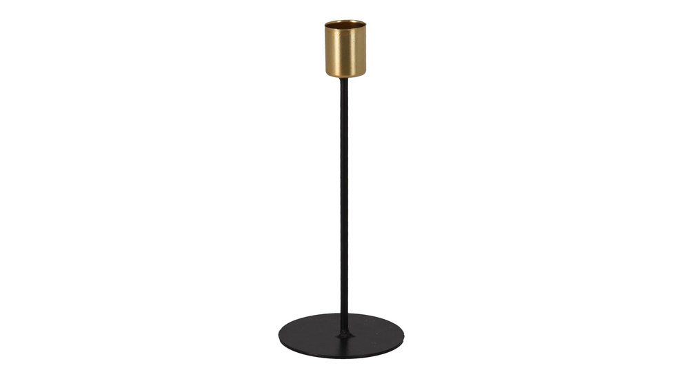 Świecznik metalowy na jedną świecę czarno-złoty 20 cm
