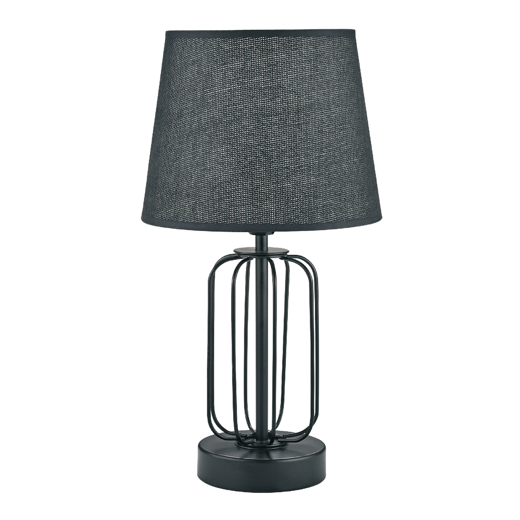 Czarna lampa stołowa z abażurem, idealna do sypialni i salonu.