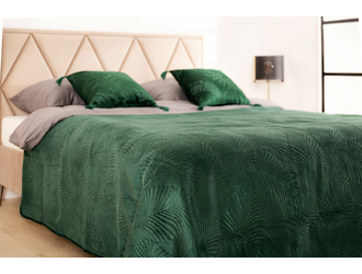Narzuta na łóżko pikowana w liście zielona FERN 240x260 cm