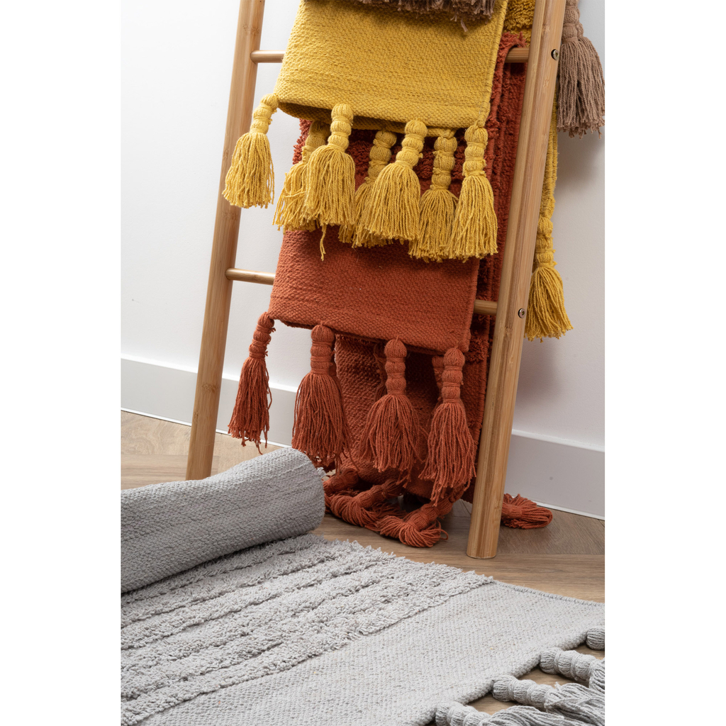 Dywanik bawełniany z frędzlami szary BOHO 50x80 cm 