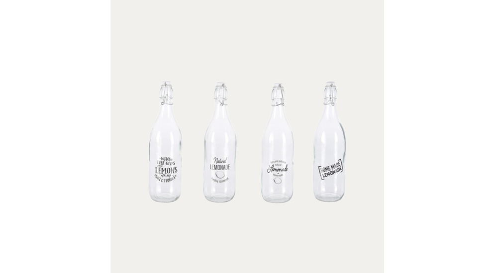 Szklane butelki na lemoniadę z tematycznymi napisami
