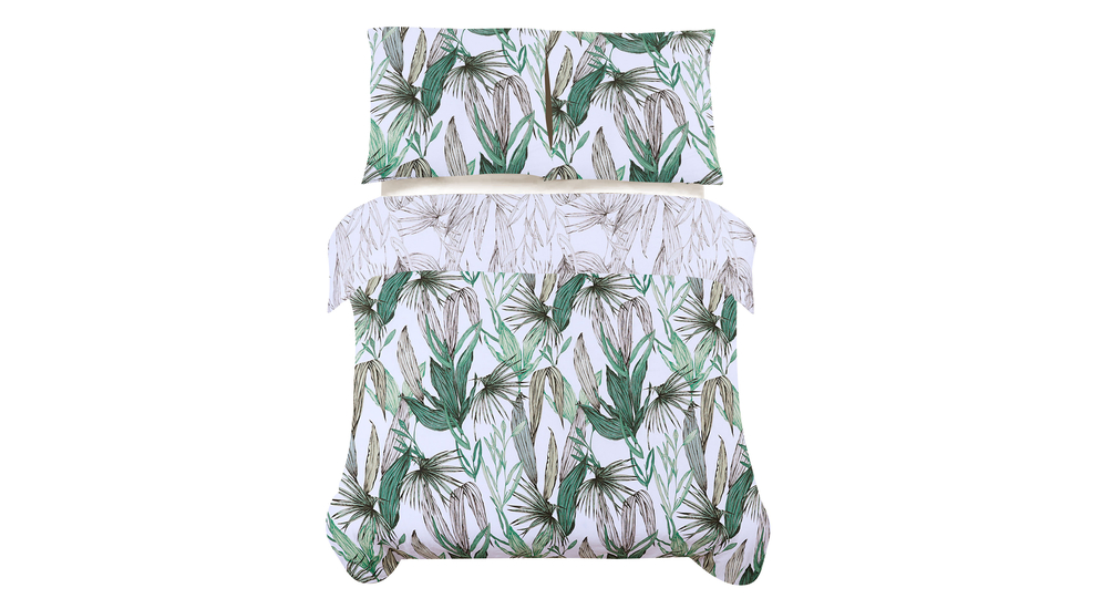 Pościel bawełniana w palmy biało-zielona LAGOS 160x200 cm