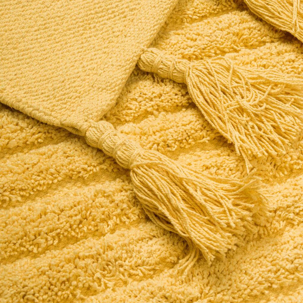 Dywanik bawełniany z frędzlami żółty BOHO 50x80 cm