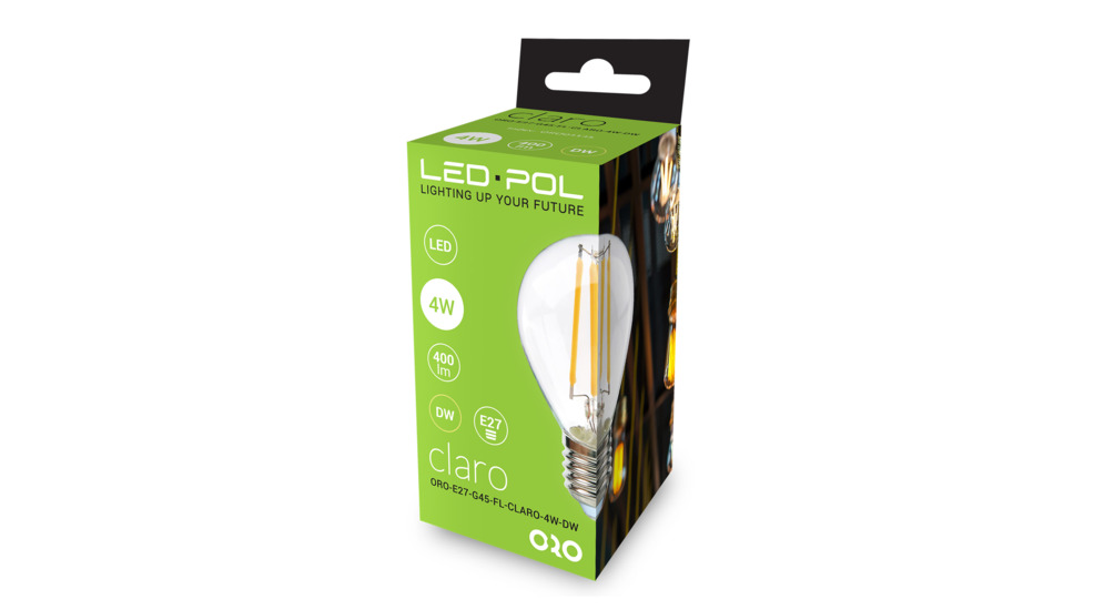 Żarówka LED E27 4W barwa neutralna ORO-E27-G45-FL-CLARO-4W