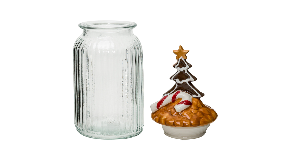 Pojemnik szklany świąteczny z ceramiczną pokrywką MIX kolorów 28 cm