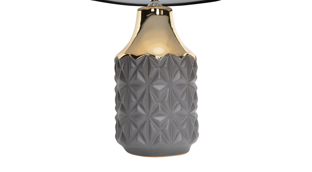 Lampa ceramiczna z szaro-złotą podstawą, czarny abażur 40 cm