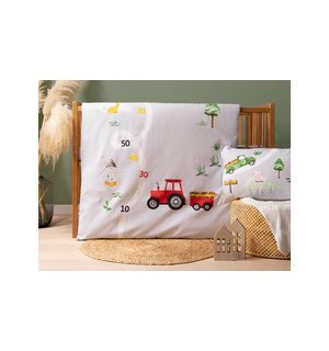 Pościel bambusowa do łóżeczka dla niemowląt czerwony TRAKTOR 90x120 cm