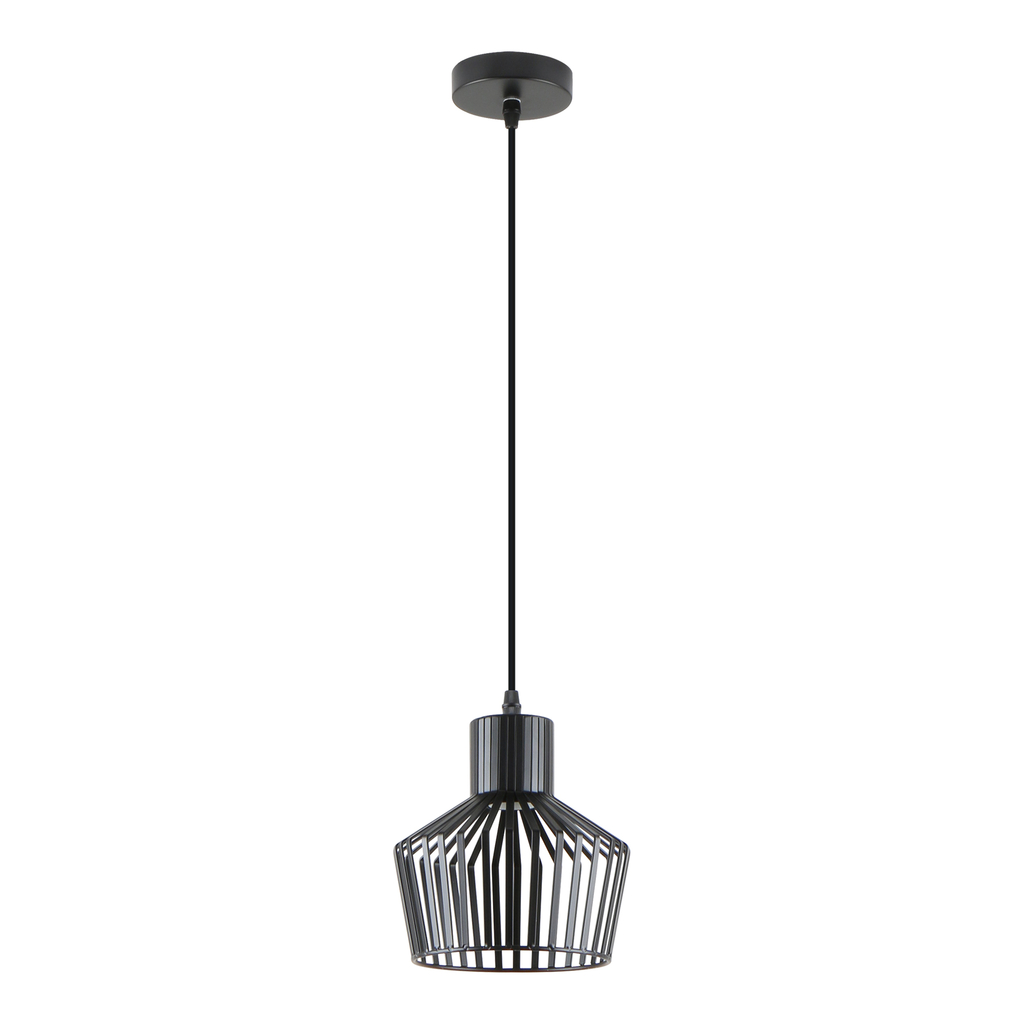 Czarny model lampy wiszącej DOLIA z geometrycznym kloszem o średnicy 18 cm.