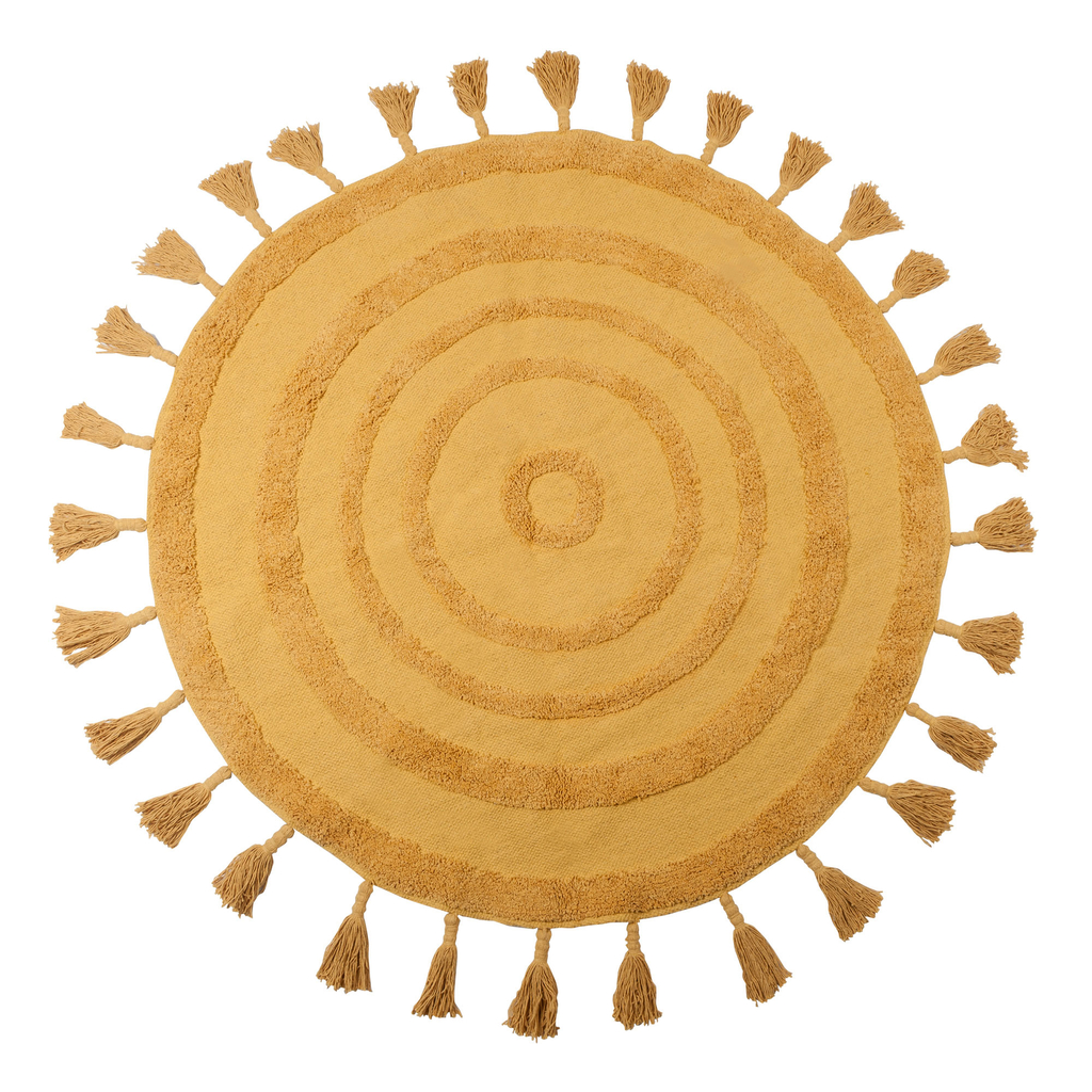 Dywanik okrągły z frędzlami żółty BOHO 100 cm