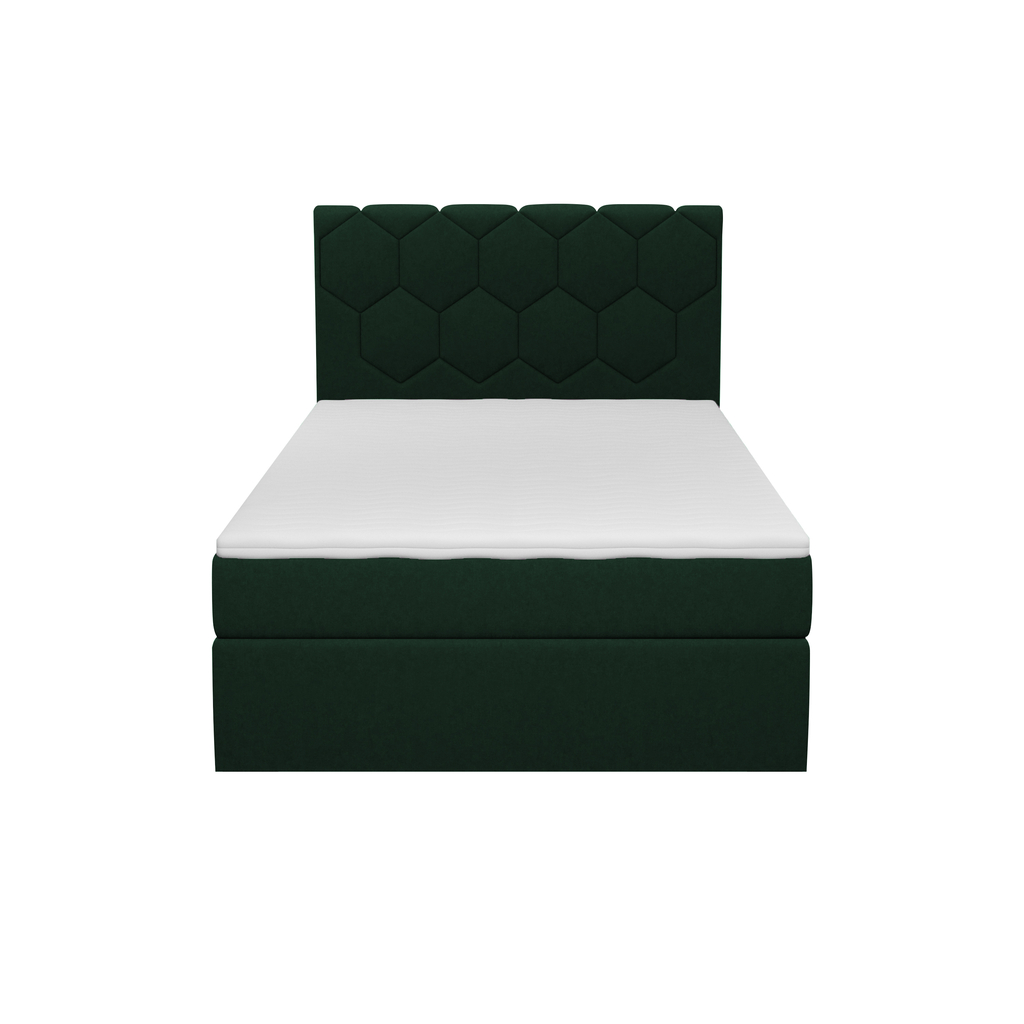 Łóżko kontynentalne jednoosobowe w kolorze zielonym.